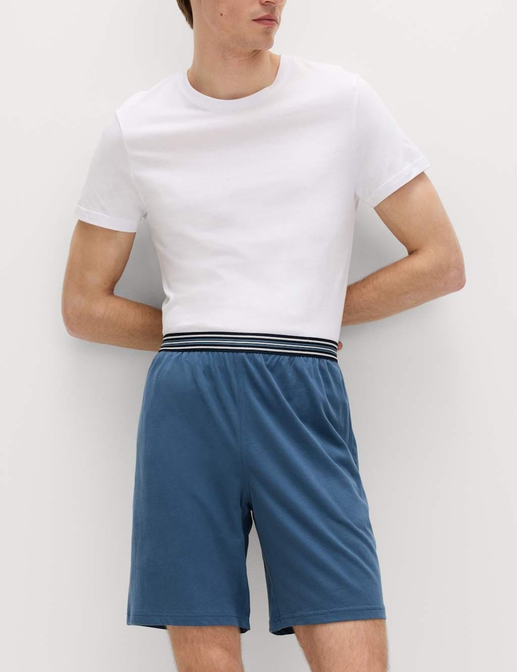 Marks & Spencer M&S 2-Pack Pure Cotton Jersey Pyjama Shorts Blue Mix