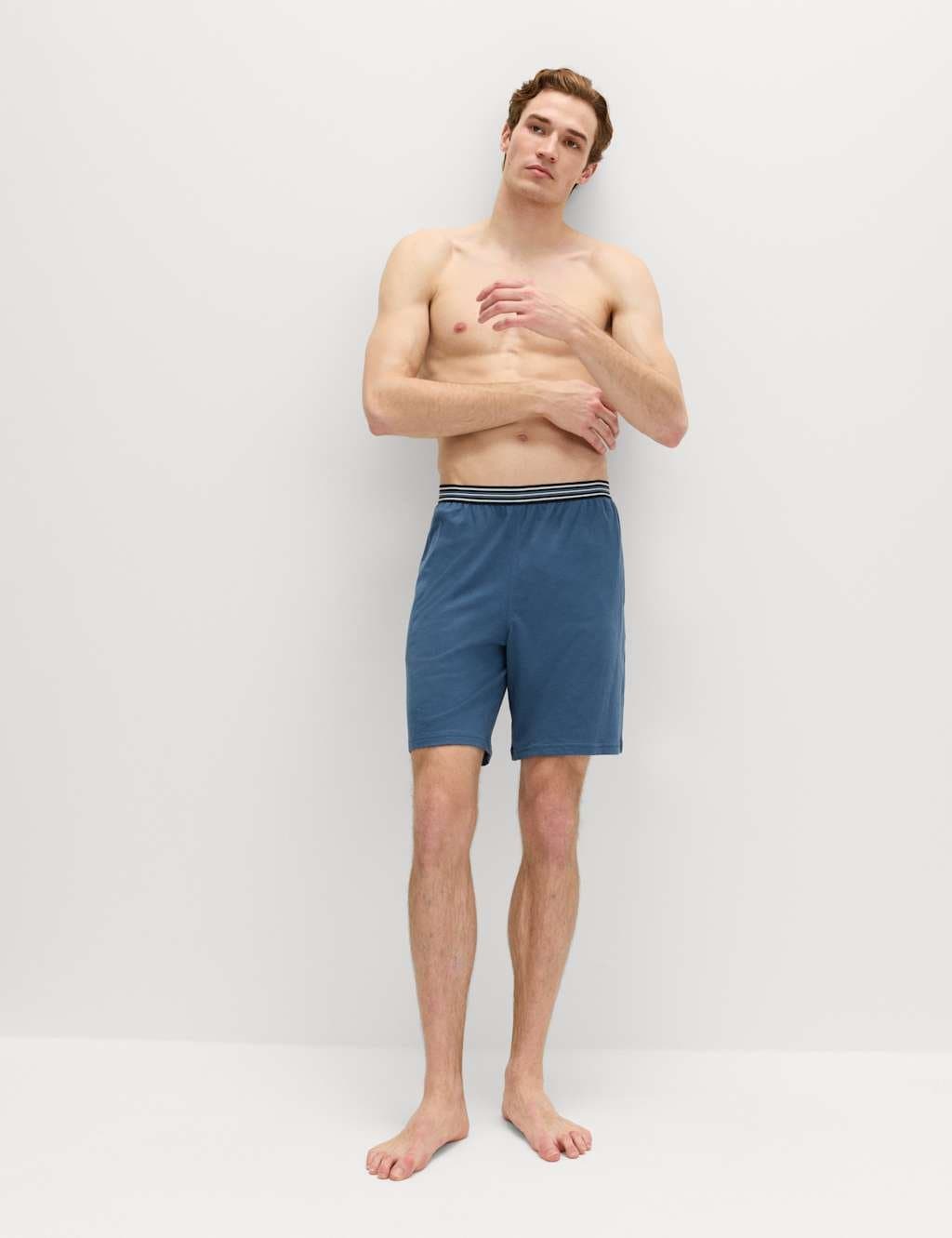 Marks & Spencer M&S 2-Pack Pure Cotton Jersey Pyjama Shorts Blue Mix - 2