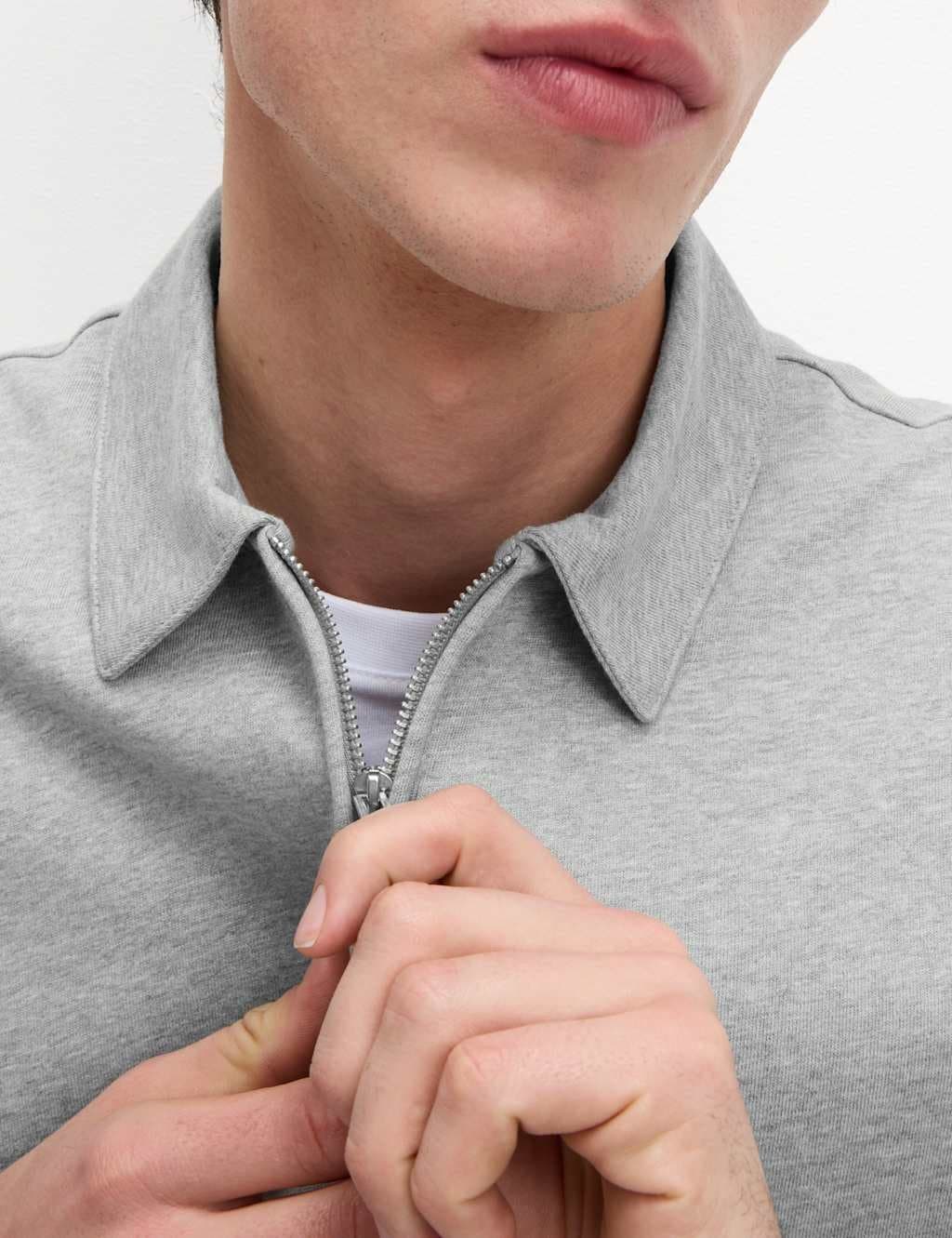 Marks & Spencer M&S Oversized Fit Cotton Rich Textured Polo Shirt Grey Marl - 4