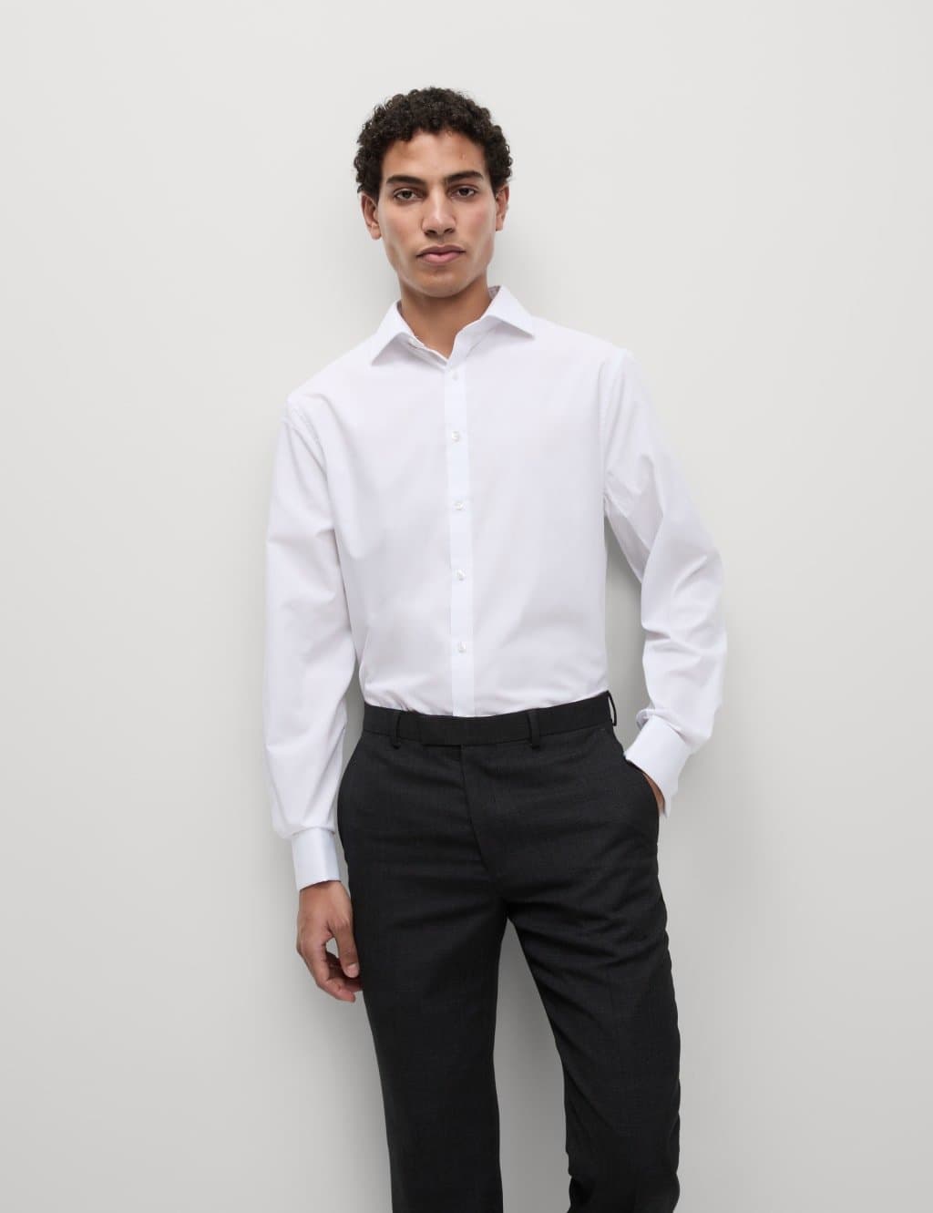 Marks & Spencer M&S Regular Fit Cotton Blend Double Cuff Shirt White