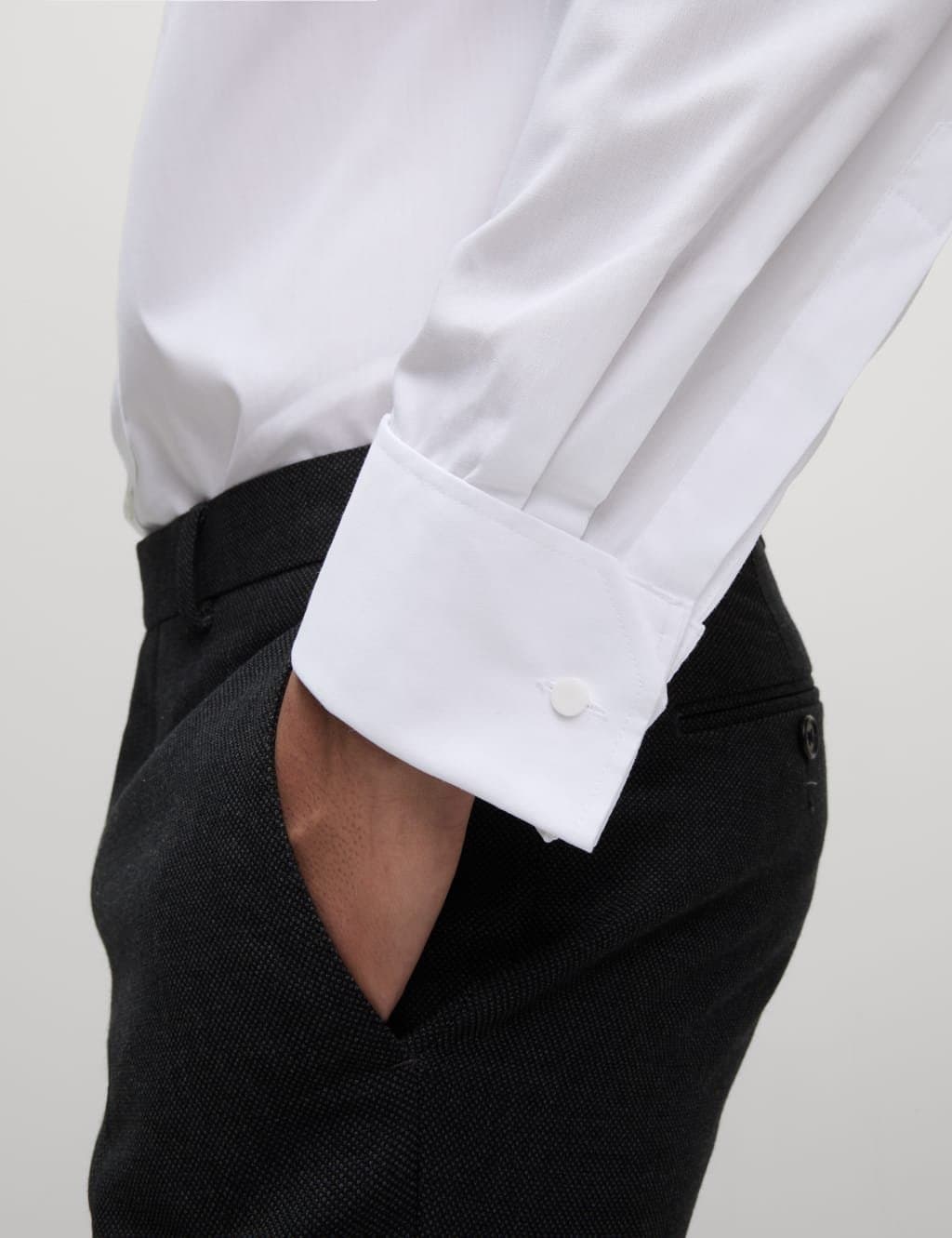 Marks & Spencer M&S Regular Fit Cotton Blend Double Cuff Shirt White - 3