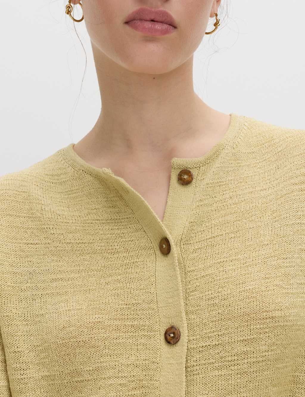 Marks & Spencer M&S Cotton Rich Button Through Cropped Cardigan Camomile - 3