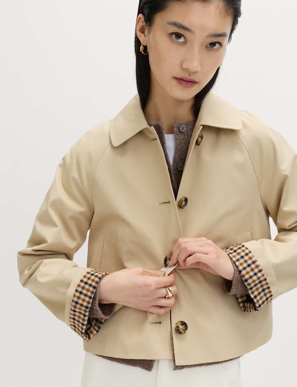 Marks & Spencer M&S Pure Cotton Short Car Coat Sand