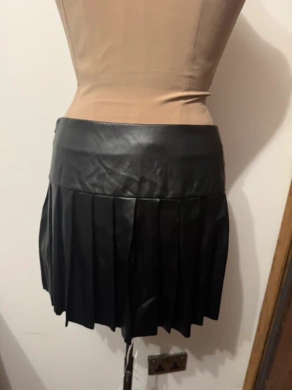 ASOS Design black mini skirt pu faux leather pleated goth tennis size 10