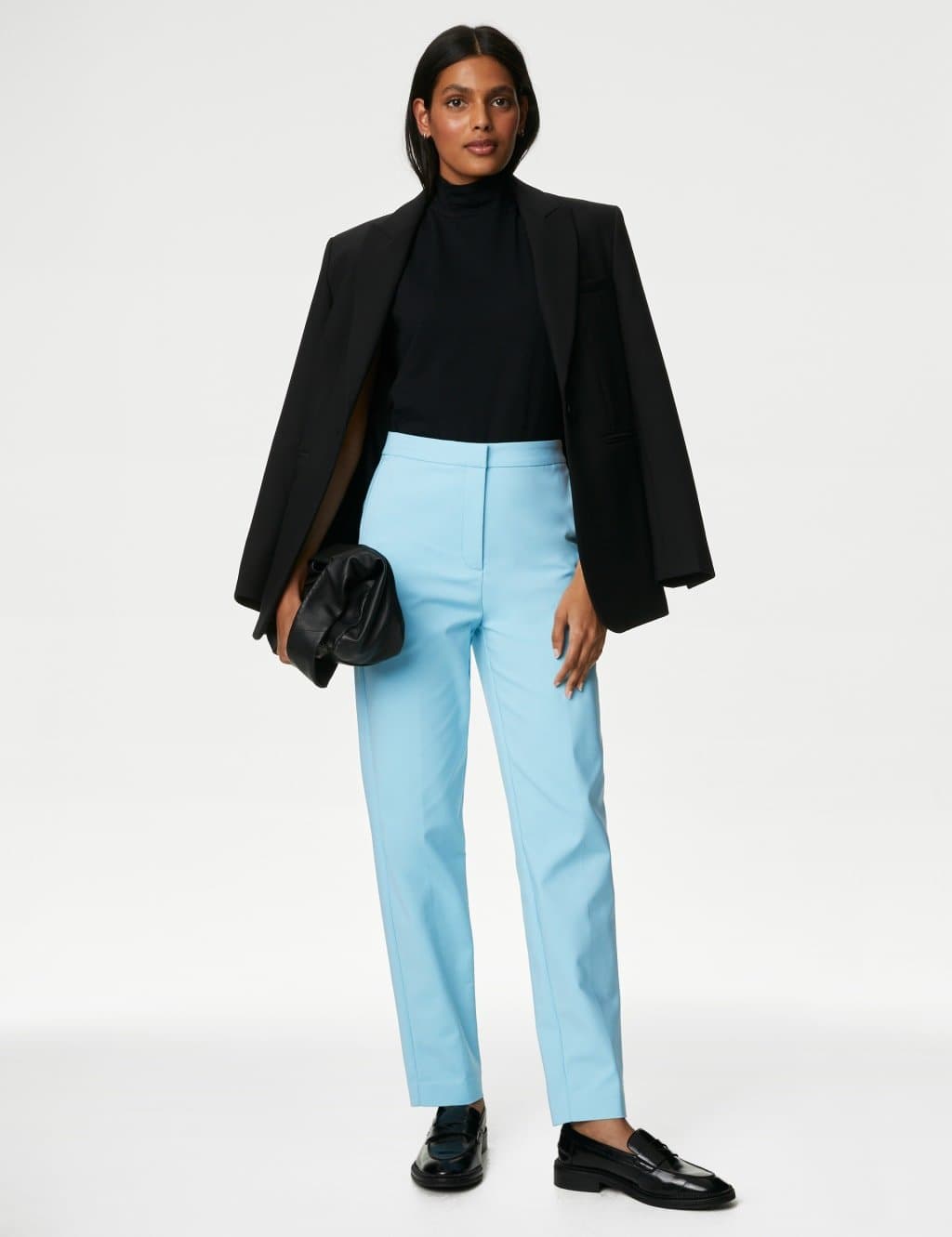 Marks & Spencer M&S Cotton Blend Slim Fit Ankle Grazer Trousers Light Turquoise