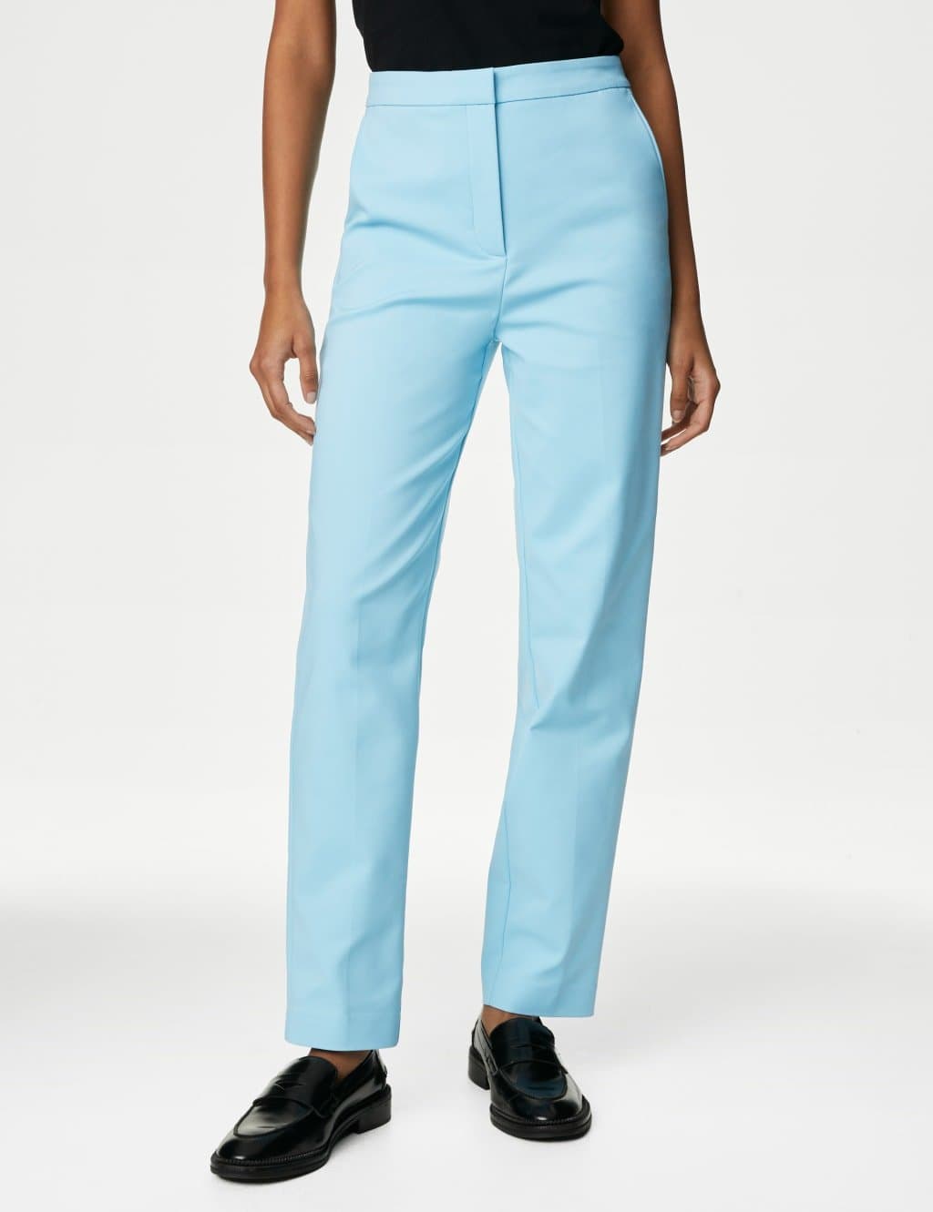 Marks & Spencer M&S Cotton Blend Slim Fit Ankle Grazer Trousers Light Turquoise - 2