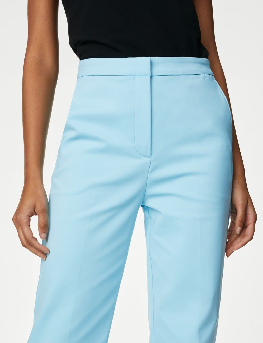 Marks & Spencer M&S Cotton Blend Slim Fit Ankle Grazer Trousers Light Turquoise - 3