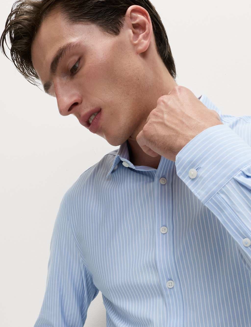 Marks & Spencer M&S Regular Fit Ultimate Non Iron Jersey Striped Shirt Blue Mix - 3