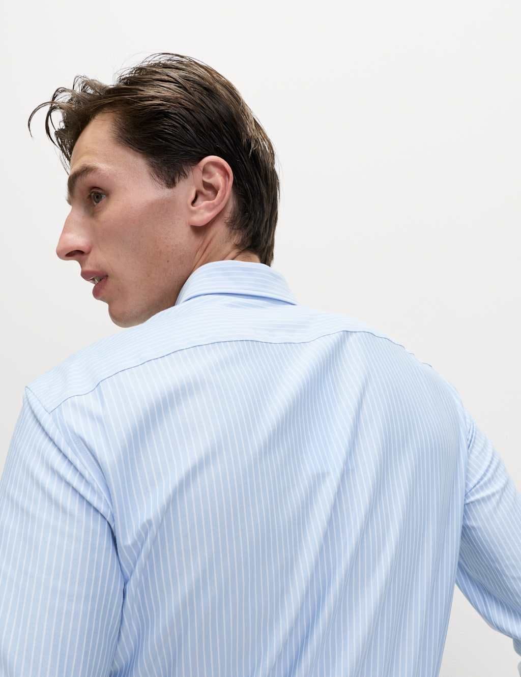 Marks & Spencer M&S Regular Fit Ultimate Non Iron Jersey Striped Shirt Blue Mix - 4