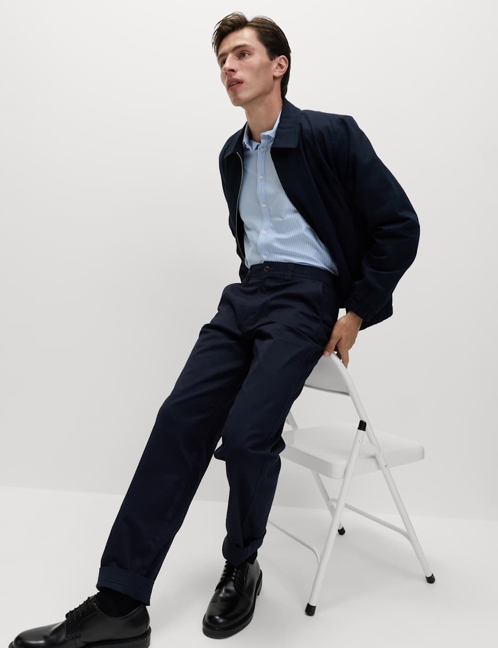 Marks & Spencer M&S Regular Fit Ultimate Non Iron Jersey Striped Shirt Blue Mix - 5