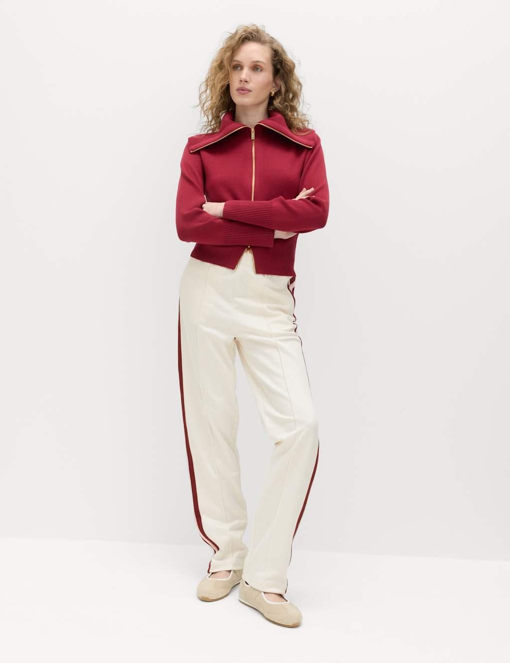 Marks & Spencer M&S Cotton Rich Retro Side Stripe Joggers Ecru - 2