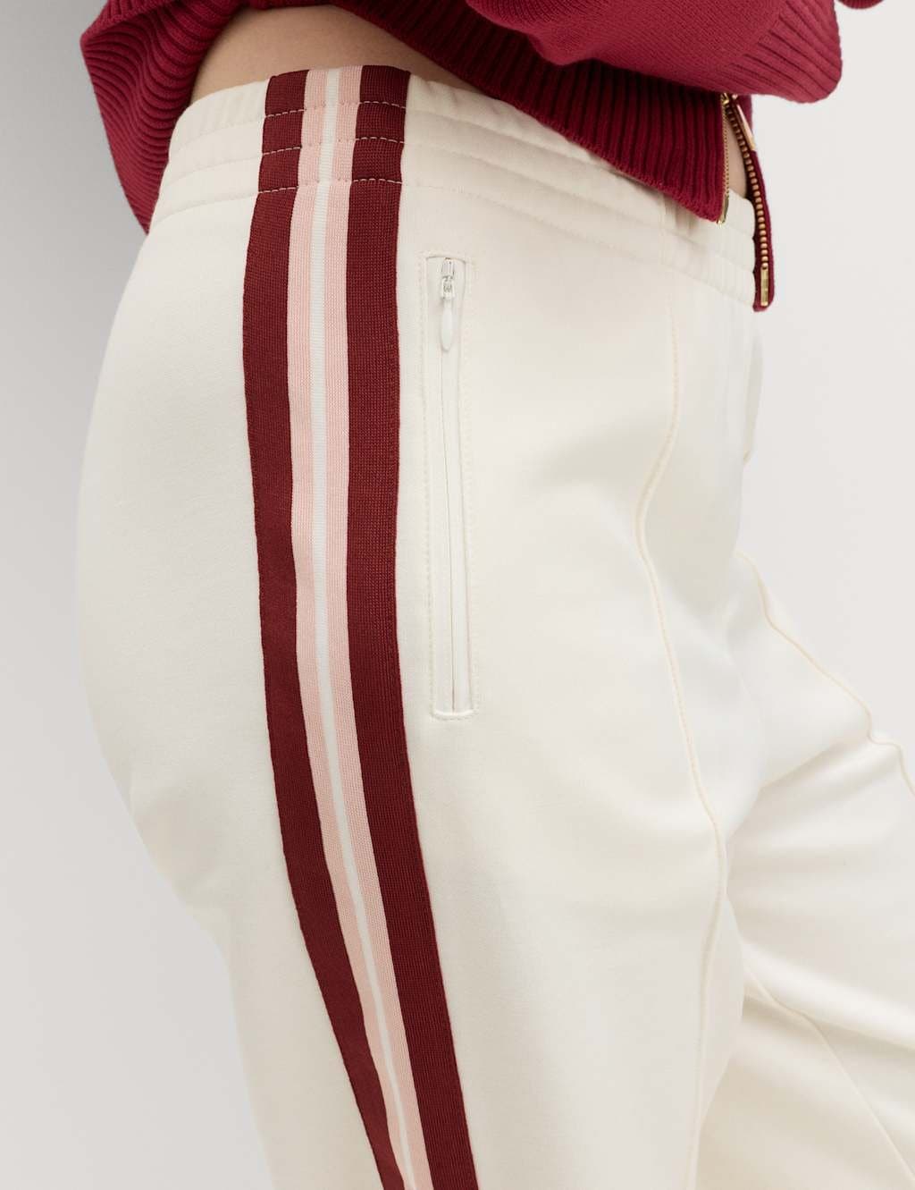 Marks & Spencer M&S Cotton Rich Retro Side Stripe Joggers Ecru - 5