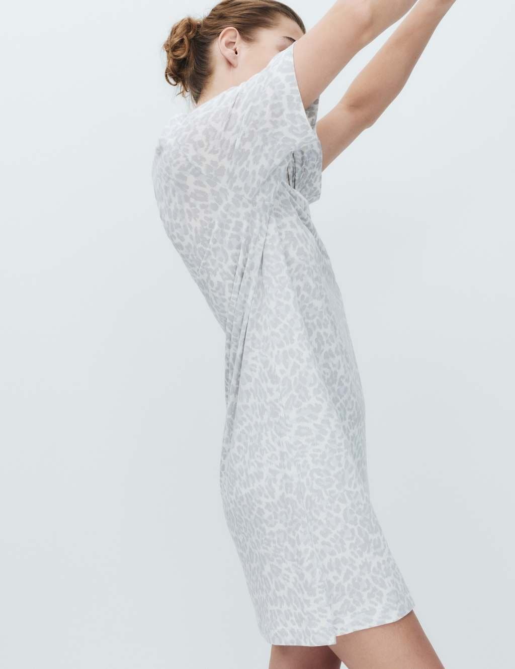 Marks & Spencer M&S Cotton Modal Printed Minishirt Grey Mix - 2