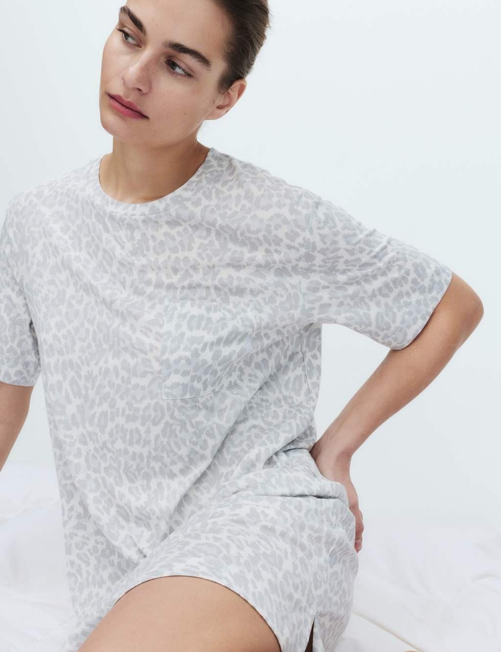 Marks & Spencer M&S Cotton Modal Printed Minishirt Grey Mix - 3