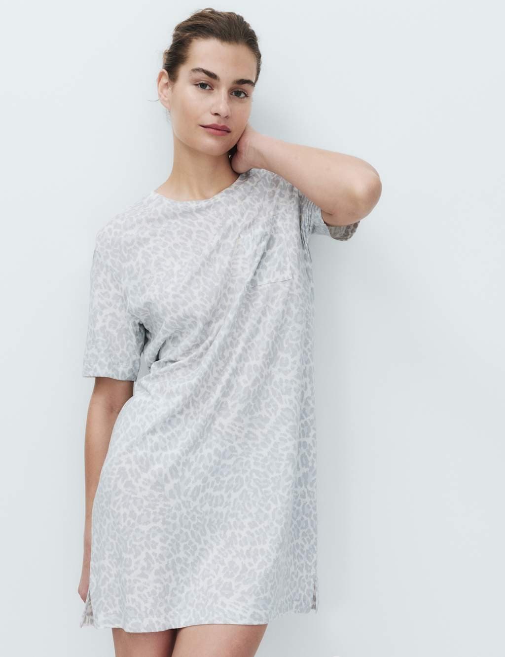 Marks & Spencer M&S Cotton Modal Printed Minishirt Grey Mix - 4