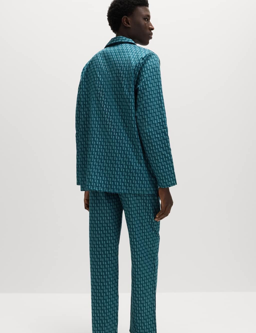 Marks & Spencer M&S Pure Cotton Geometric Print Pyjama Set Green Mix - 4