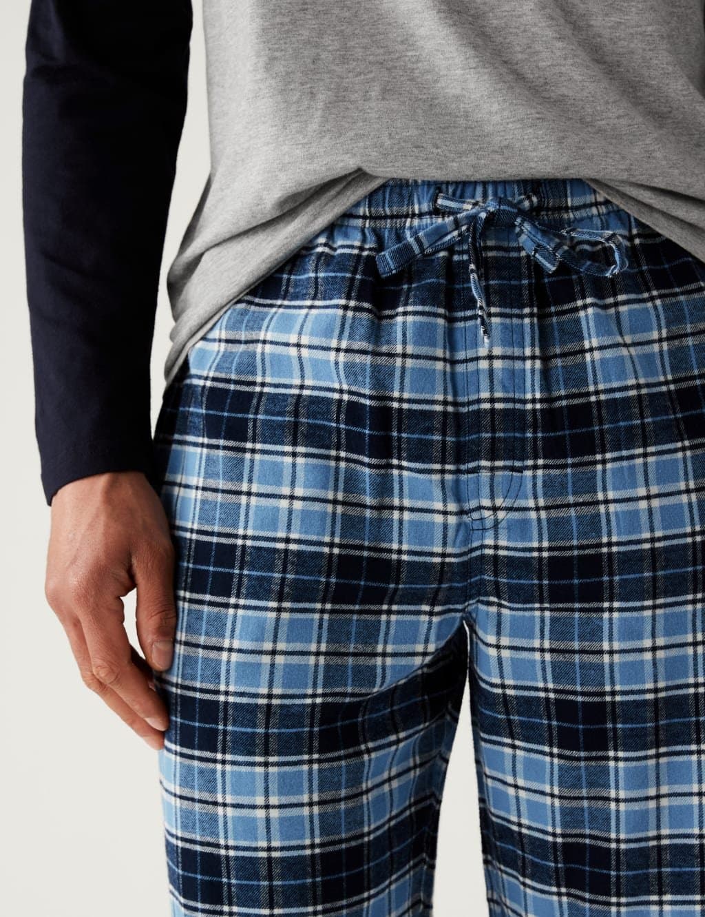 Marks & Spencer M&S Brushed Cotton Checked Pyjama Set Grey Mix - 2