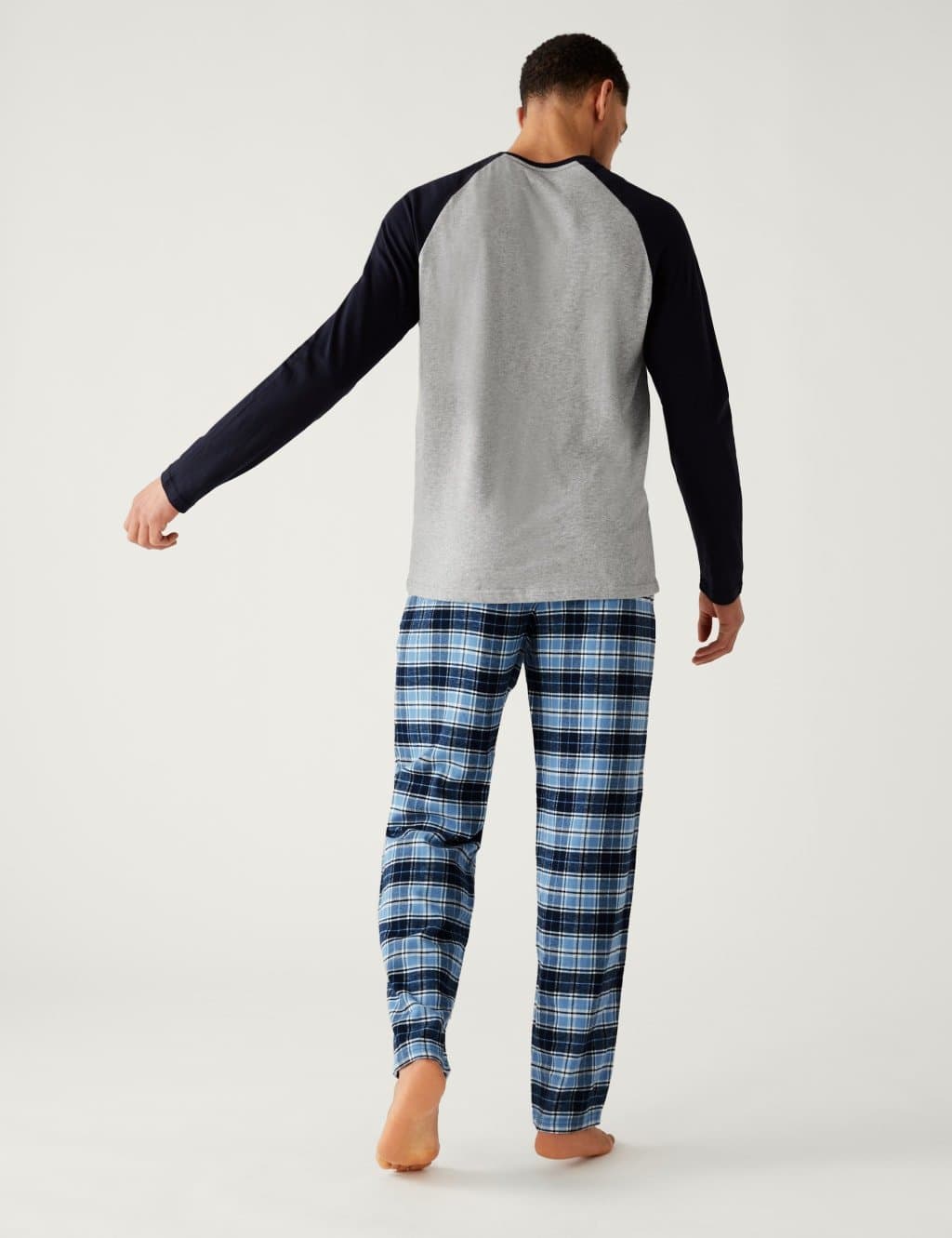 Marks & Spencer M&S Brushed Cotton Checked Pyjama Set Grey Mix - 3