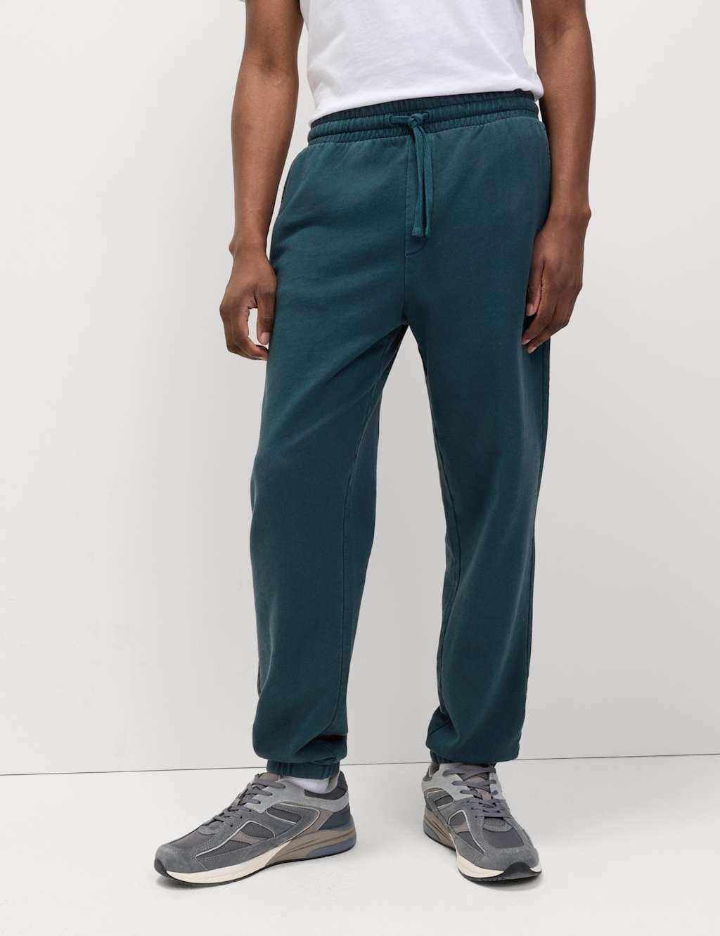Marks & Spencer M&S Garment Dyed Pure Cotton Joggers Dark Petrol
