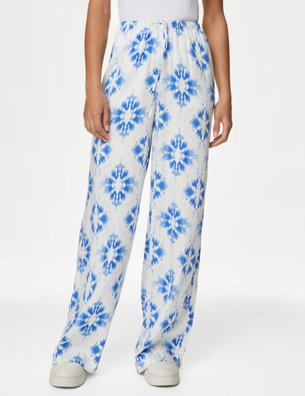 Marks & Spencer M&S Wide Leg Floral Elasticated Waisted Trousers Blue Mix - 2