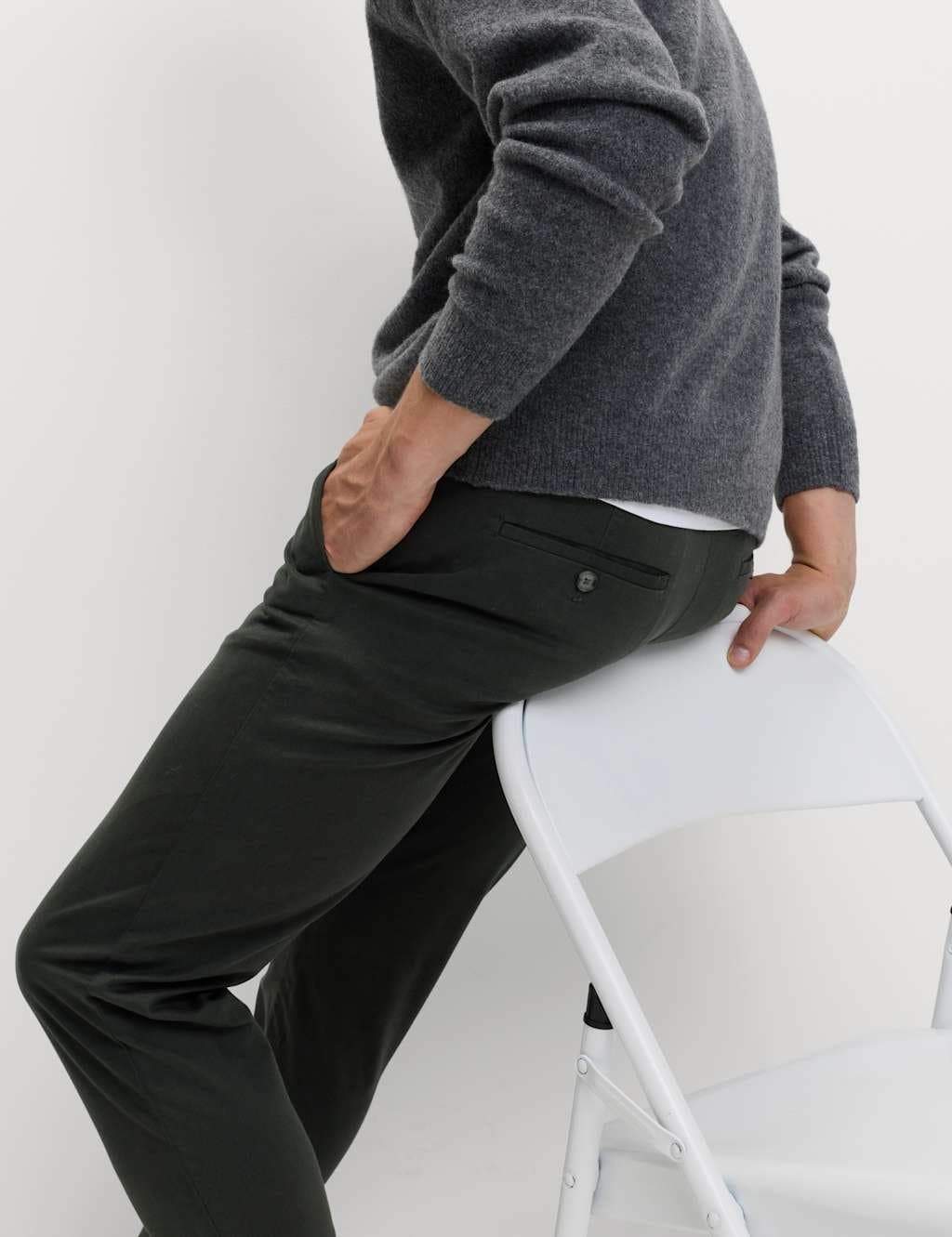 Marks & Spencer M&S Slim Fit Cotton Rich Stretch Chinos Dark Pewter - 2