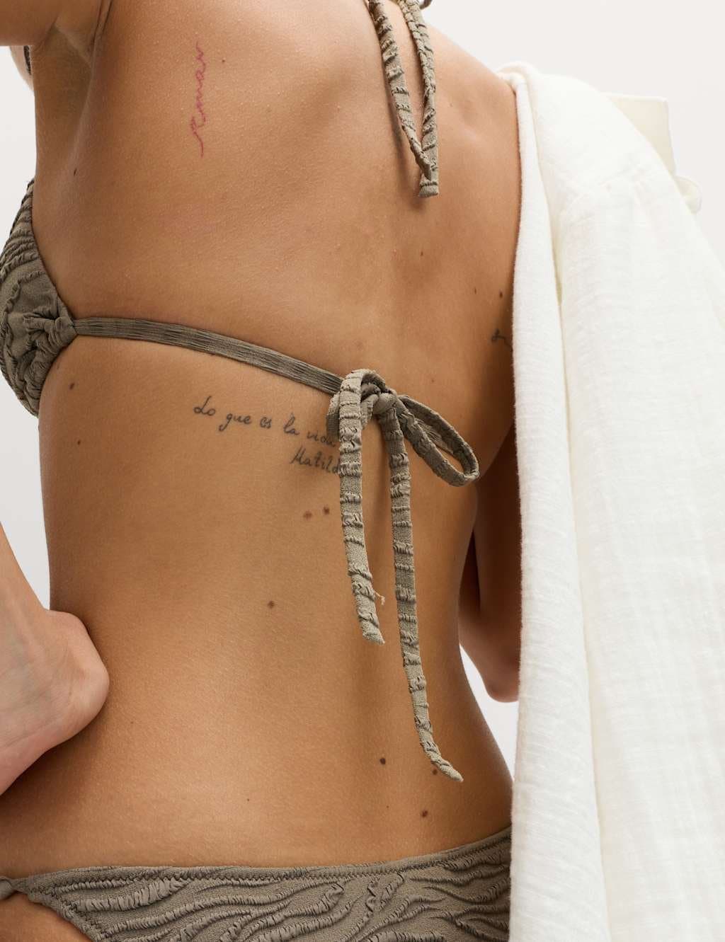 Marks & Spencer M&S Animal Print Textured Triangle Bikini Top Dark Khaki - 4