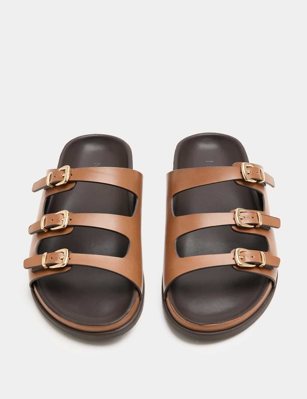 Marks & Spencer M&S Triple Buckle Footbed Sandals Tan