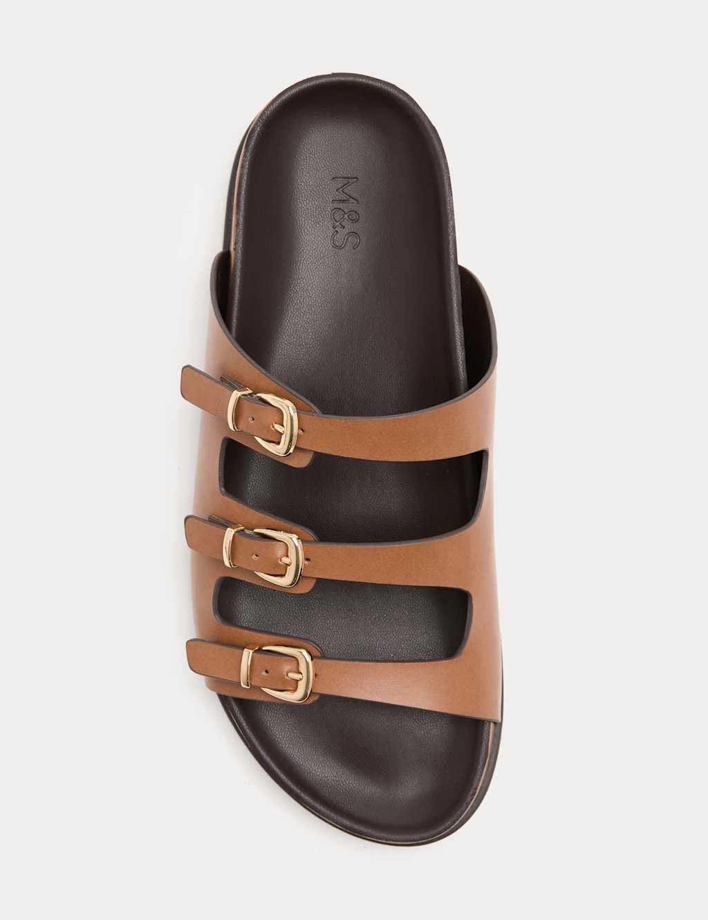Marks & Spencer M&S Triple Buckle Footbed Sandals Tan - 2