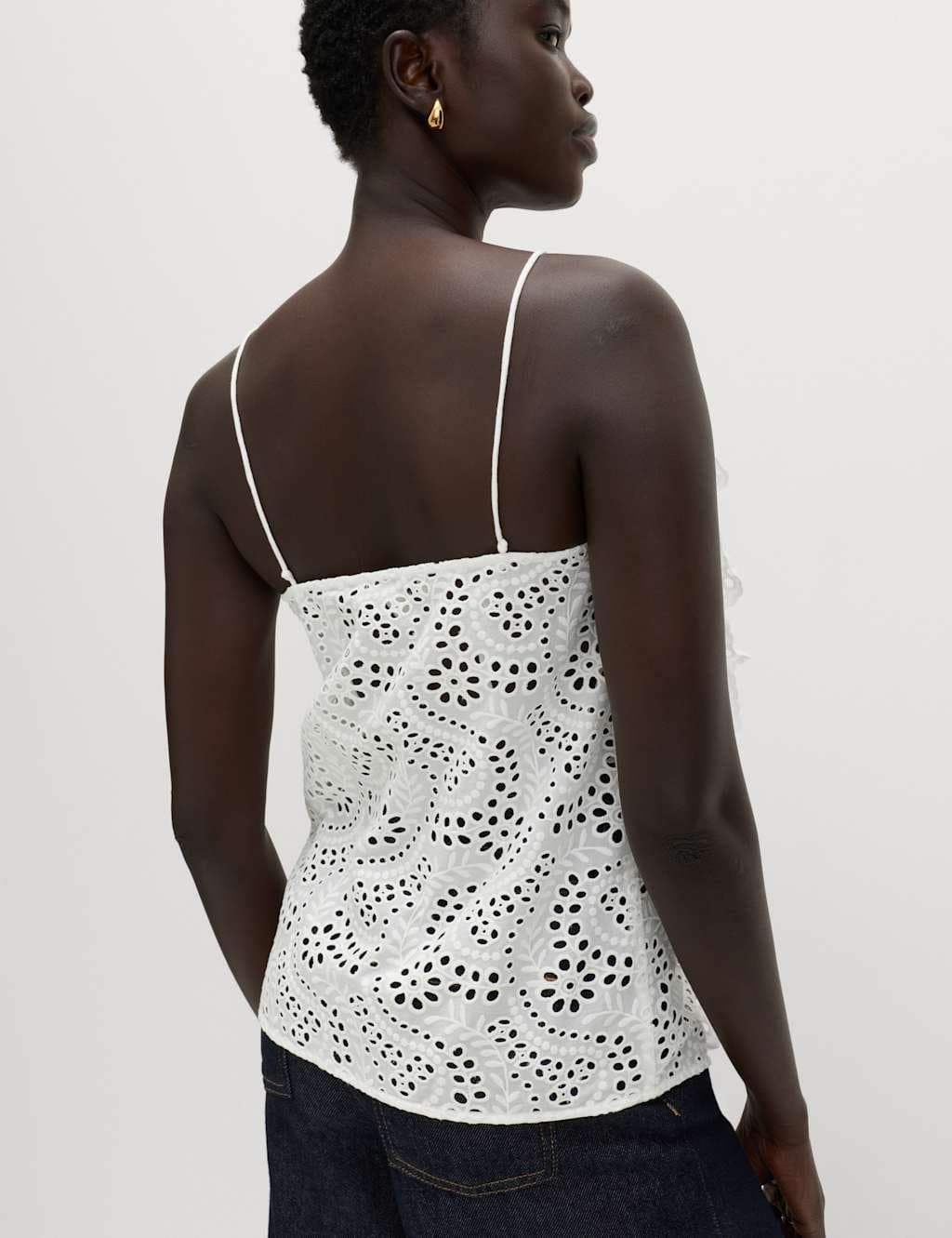 Marks & Spencer M&S Pure Cotton Broderie Ruffle Cutwork Cami Soft White - 4