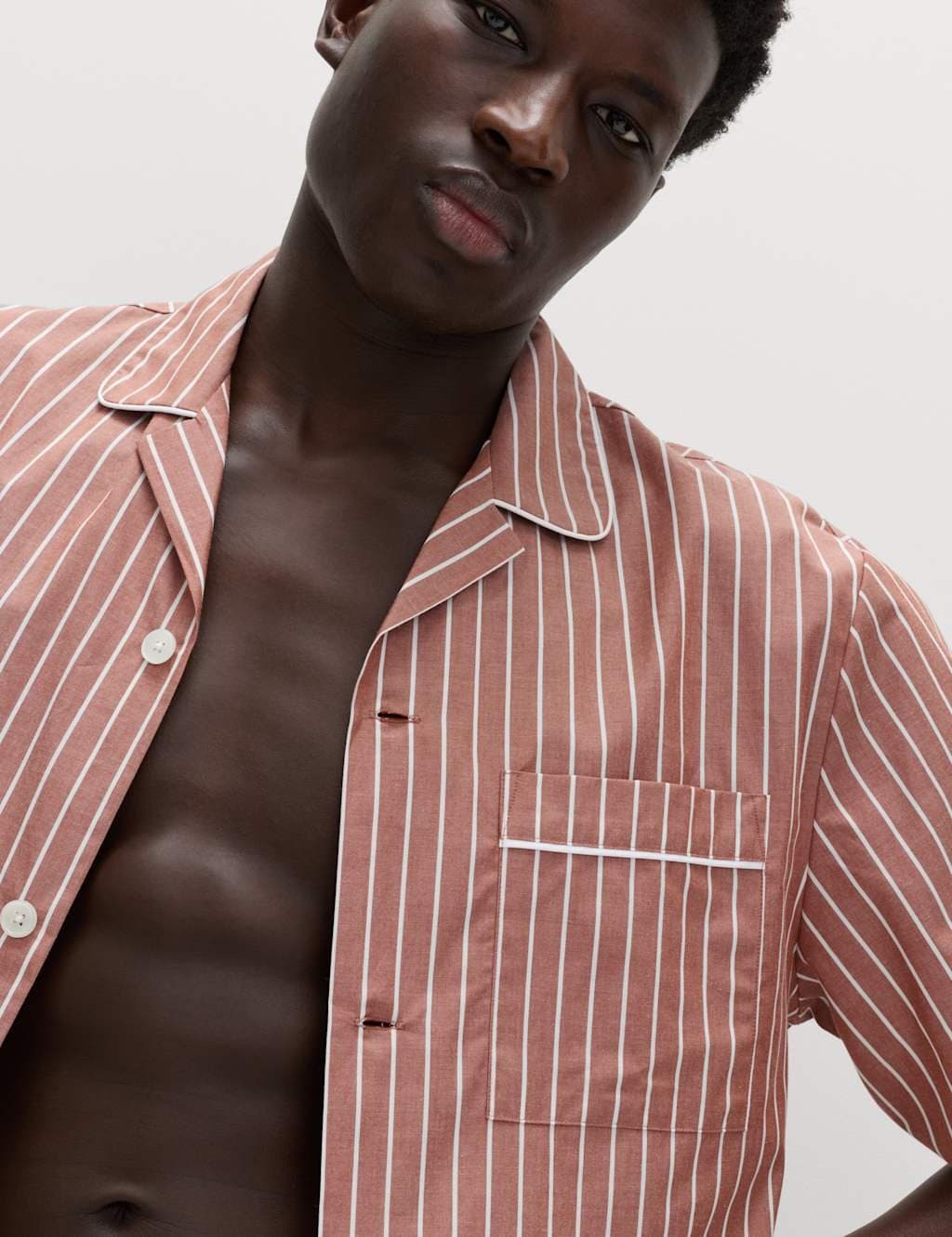 Marks & Spencer M&S Pure Cotton Striped Pyjama Set Orange Mix - 2