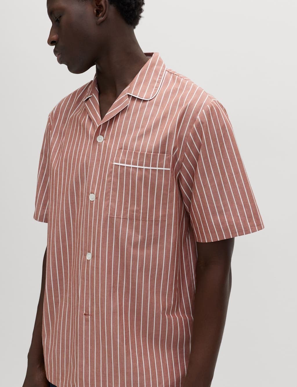 Marks & Spencer M&S Pure Cotton Striped Pyjama Set Orange Mix - 4