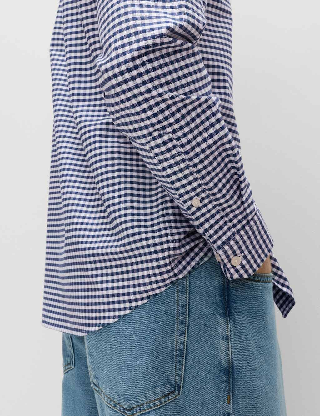 Marks & Spencer M&S Ultimate Pure Cotton Check Oxford Shirt Navy Mix - 3