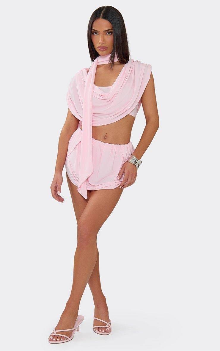 EGO Low Rise Draped Detail Mini Skirt In Pink, Women's Size UK 6 - 2