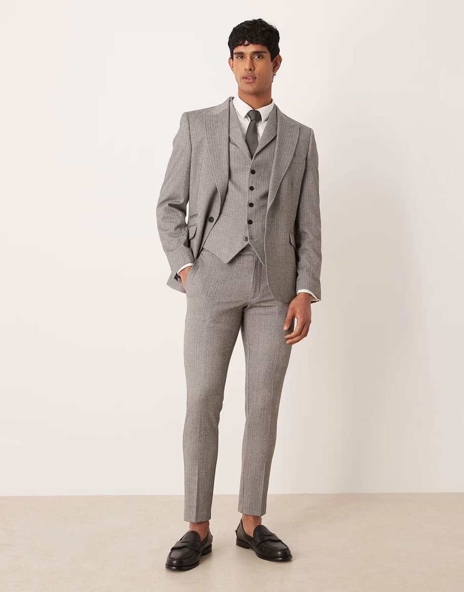 ASOS ASOS DESIGN skinny suit trouser in grey herringbone flannel