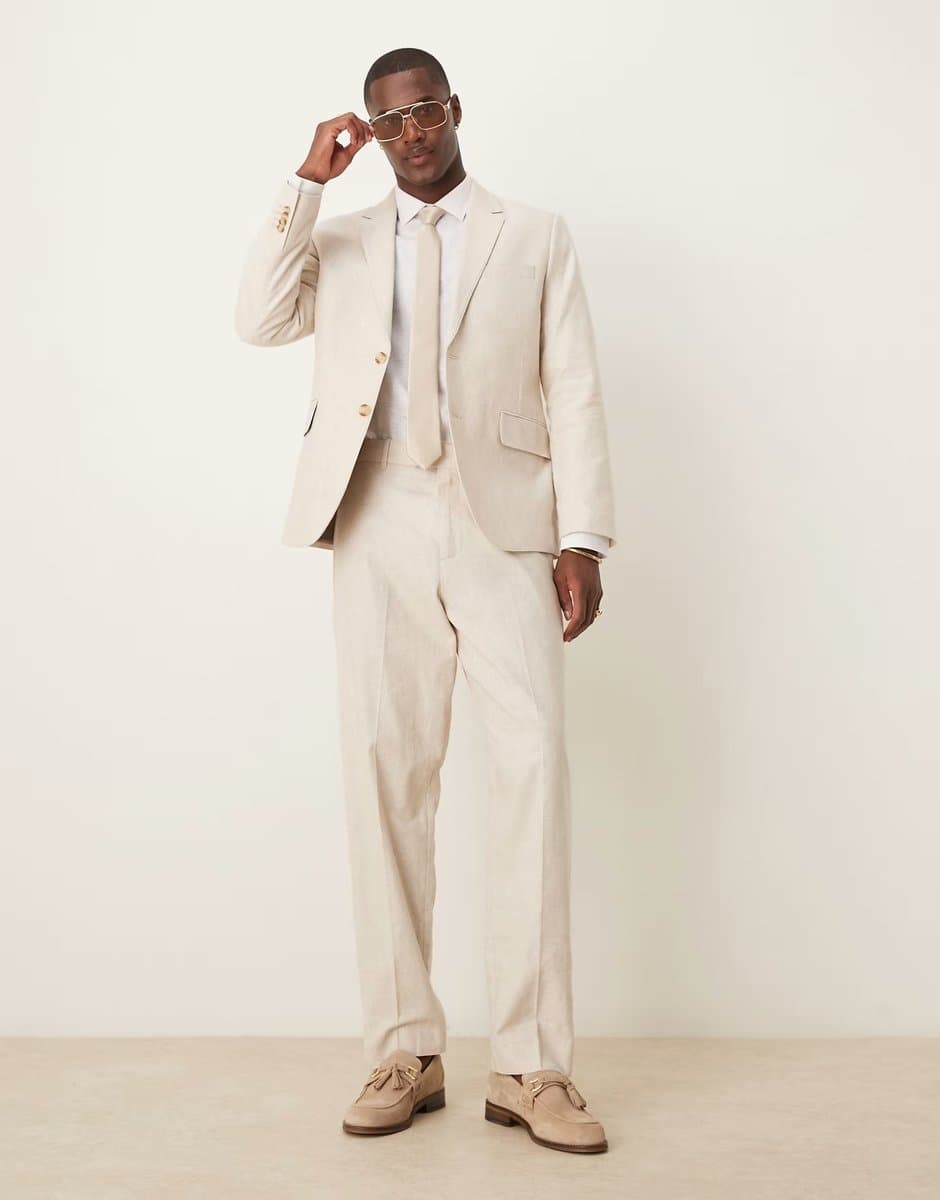ASOS Abercrombie & Fitch classic single breasted linen suit in cream