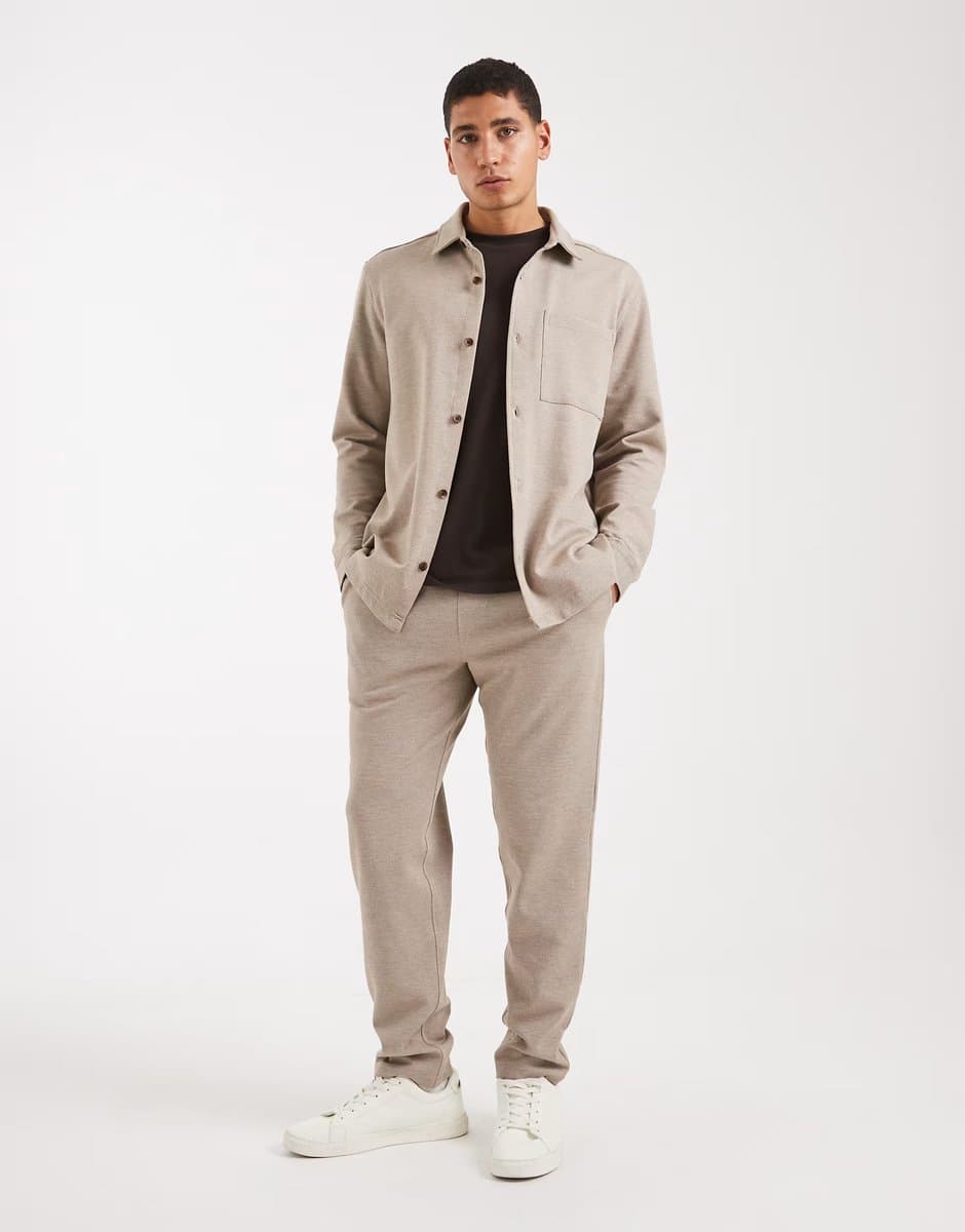ASOS New Look pique knit pull on trousers co-ord in stone