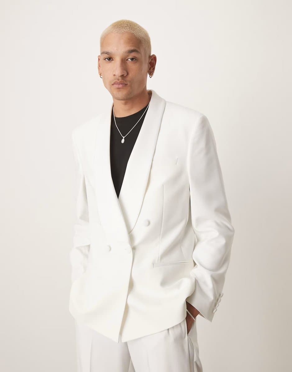 ASOS ASOS DESIGN regular tuxedo suit jacket in white